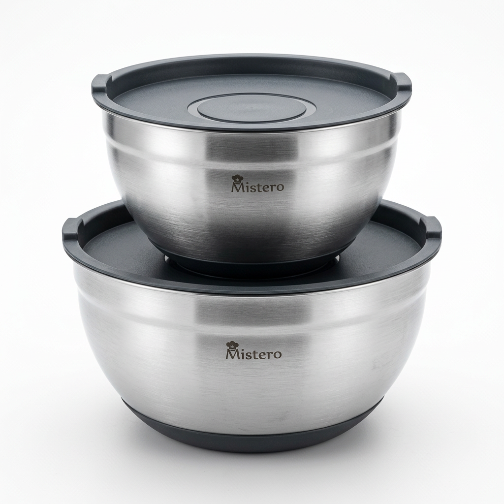 Masterpro Premium 2-Piece Stainless Steel Bowl Set with Lids - Gomix Brands Outlet